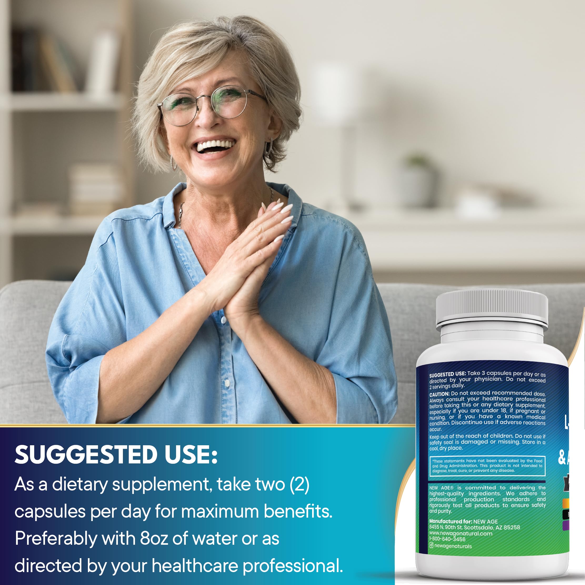 New Age D3 B6 Magnesium nutrition blend label indicating essential nutrients for energy and nerve health.