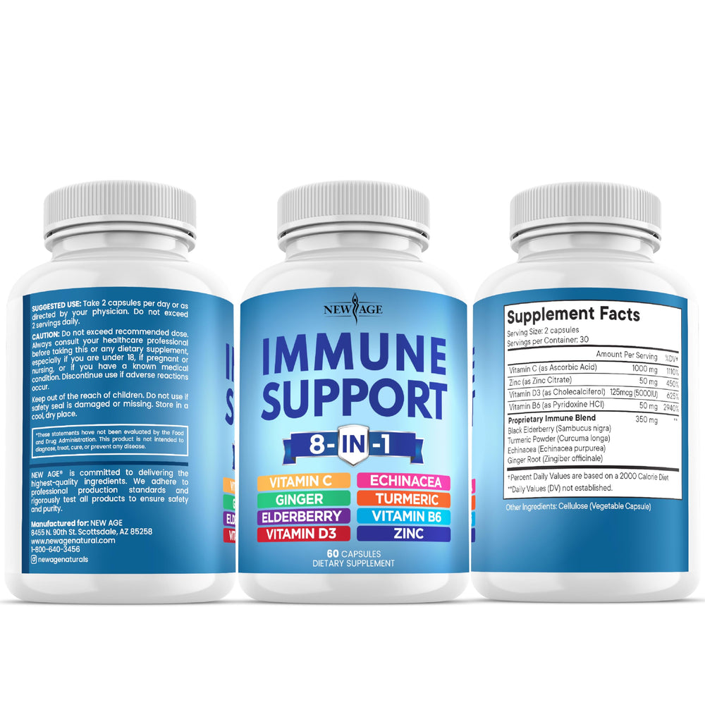 NEW AGE daily immune routine setup showing capsules ready