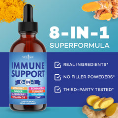 New Age daily immune support bottle label emphasizes product details.