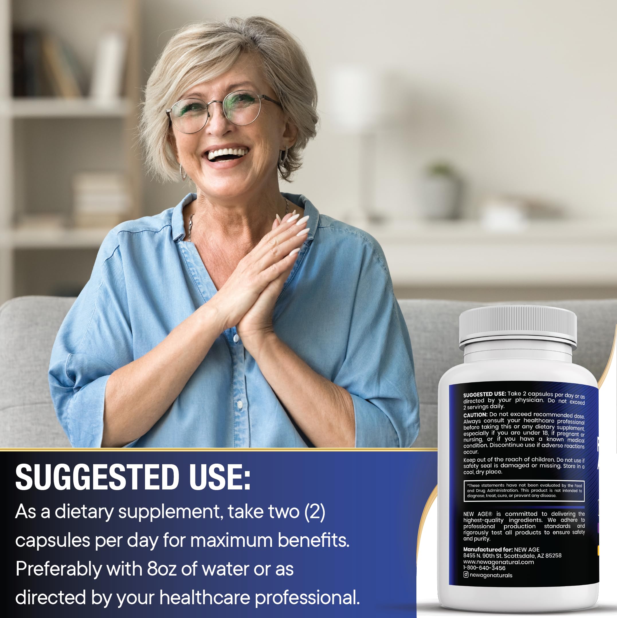 NEW AGE DHEA formula highlighting vegan and non-GMO attributes.