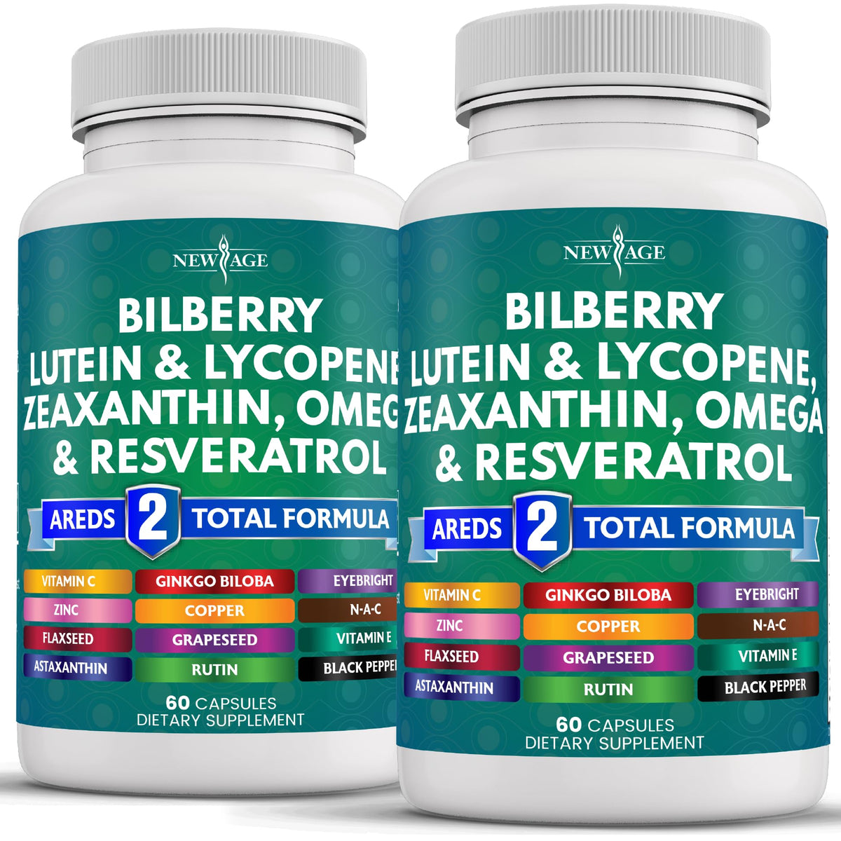 New Age Eye Health bottle with capsules for daily antioxidant support.