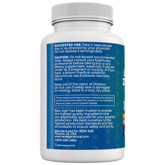 NEW AGE Eye Health bottle label shows premium quality and plant-based ingredients.