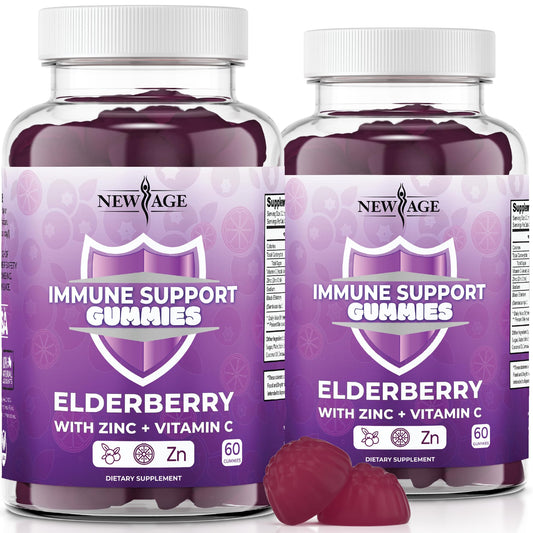 New Age Immune Gummies bottle front showing berry flavor and immune support