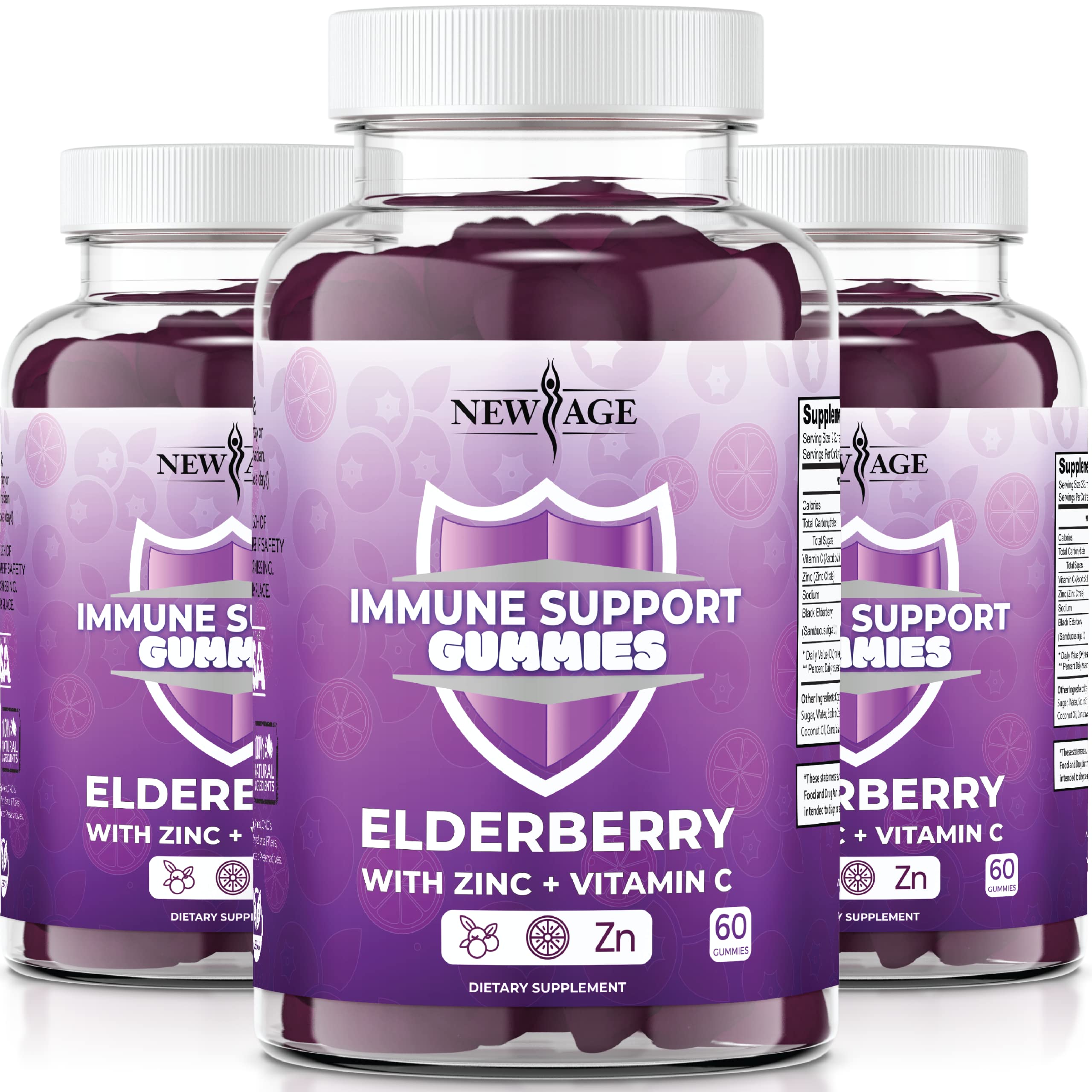 New Age Immune Gummies bottle front with berry flavor for daily support.