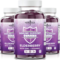 New Age Immune Gummies bottle front with berry flavor for daily support.