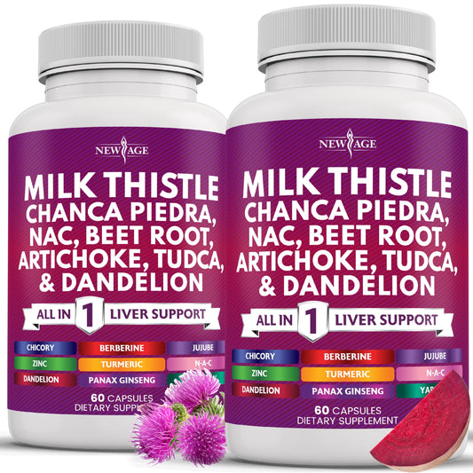 New Age Liver Support bottle with milk thistle capsules for daily wellness