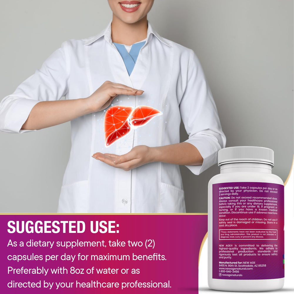 New Age Liver Support bottle emphasizes no preservatives and gmo free formula