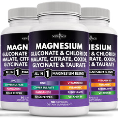 New Age Magnesium bottle front view showing broad mineral support