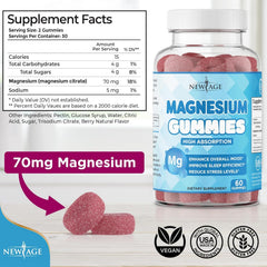 New Age Magnesium Gummies bottle back info panel with ingredients