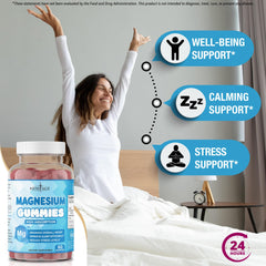 Closeup of New Age Magnesium Gummies raspberry gummies texture and color