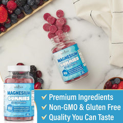 Packaging box of New Age Magnesium Gummies with raspberry flavor