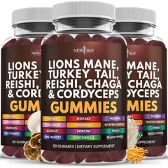 NEW AGE Lion's Mane Gummies bottle for daily wellness support.