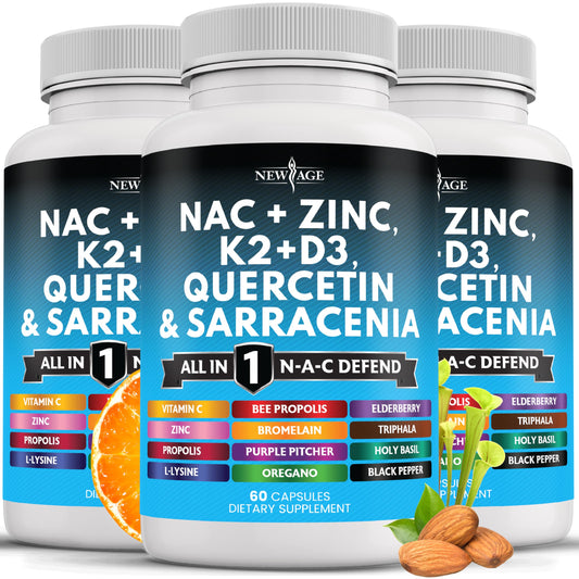 NEW AGE NAC supplement bottle with capsules for daily wellness.