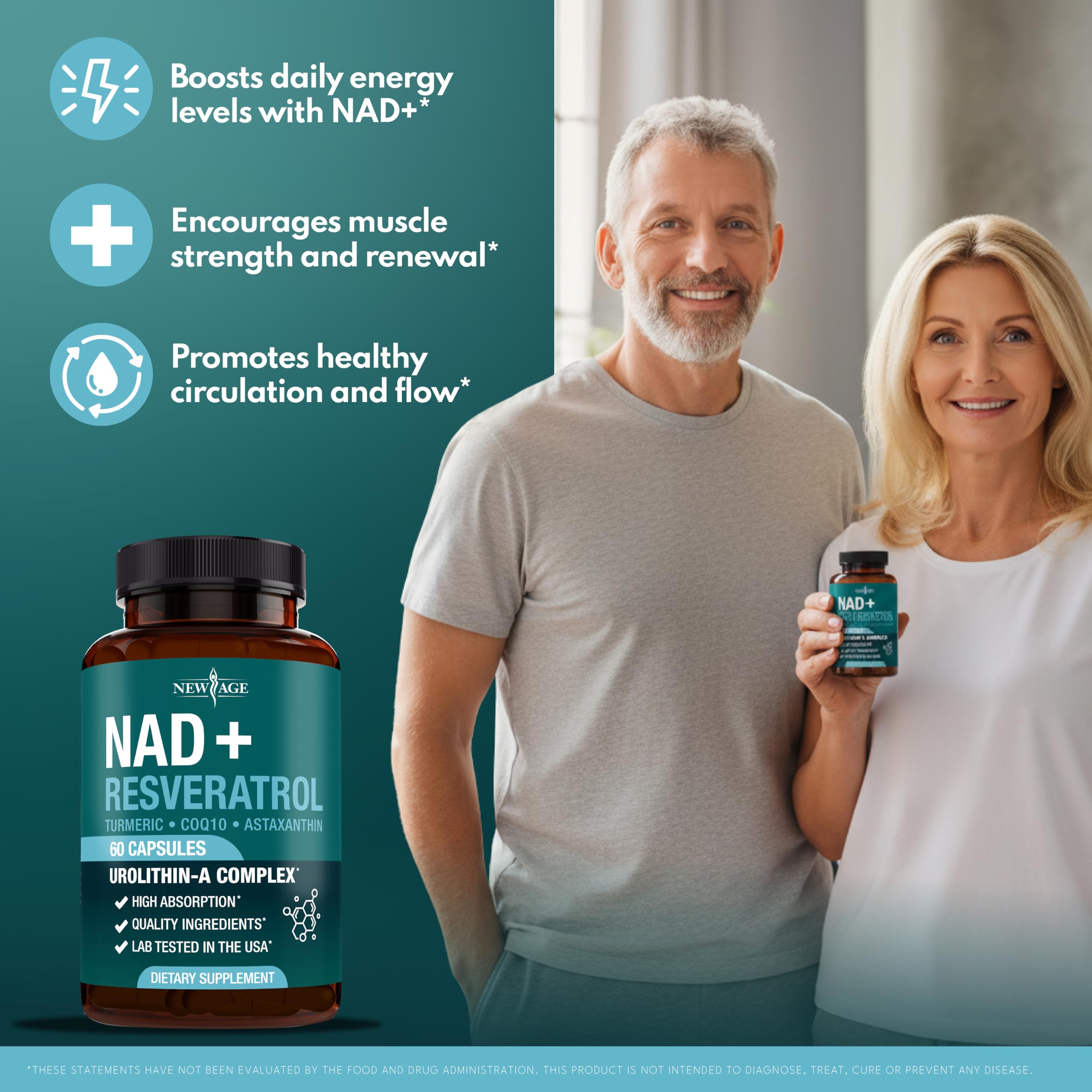 Close-up of NEW AGE NAD+ capsules ready for daily use.