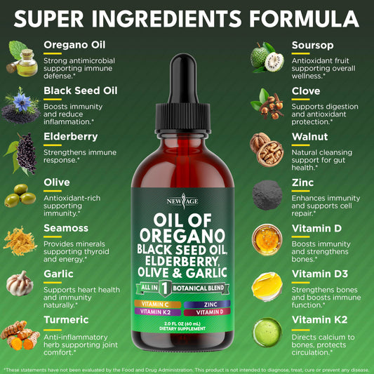 NEW AGE Oil of Oregano Drops dropper in use for easy daily dosing.