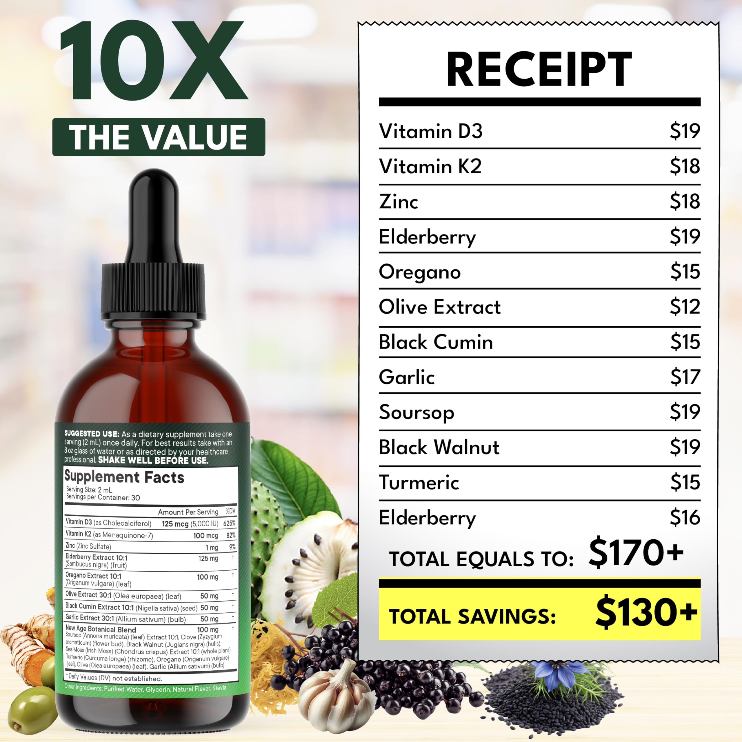 NEW AGE Oil of Oregano Drops olive leaf blend bottle closeup for plant-based support.