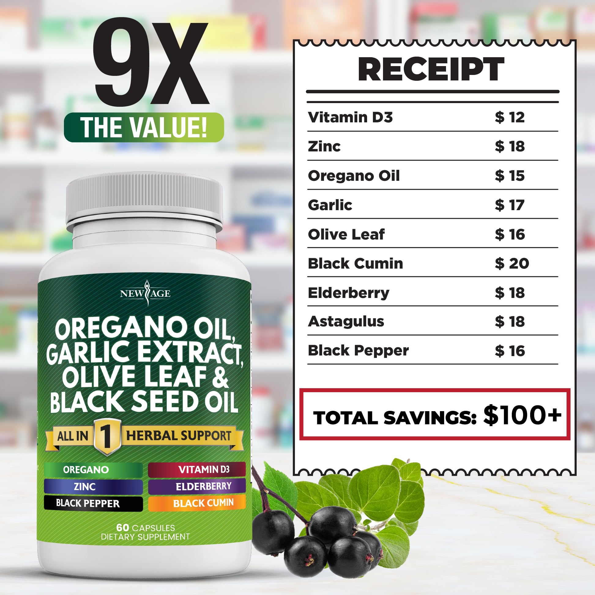 NEW AGE oregano oil garlic extract olive leaf blend promotes everyday vitality