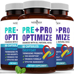 New Age Pro Optimize bottle front highlighting 70B CFU for gut health