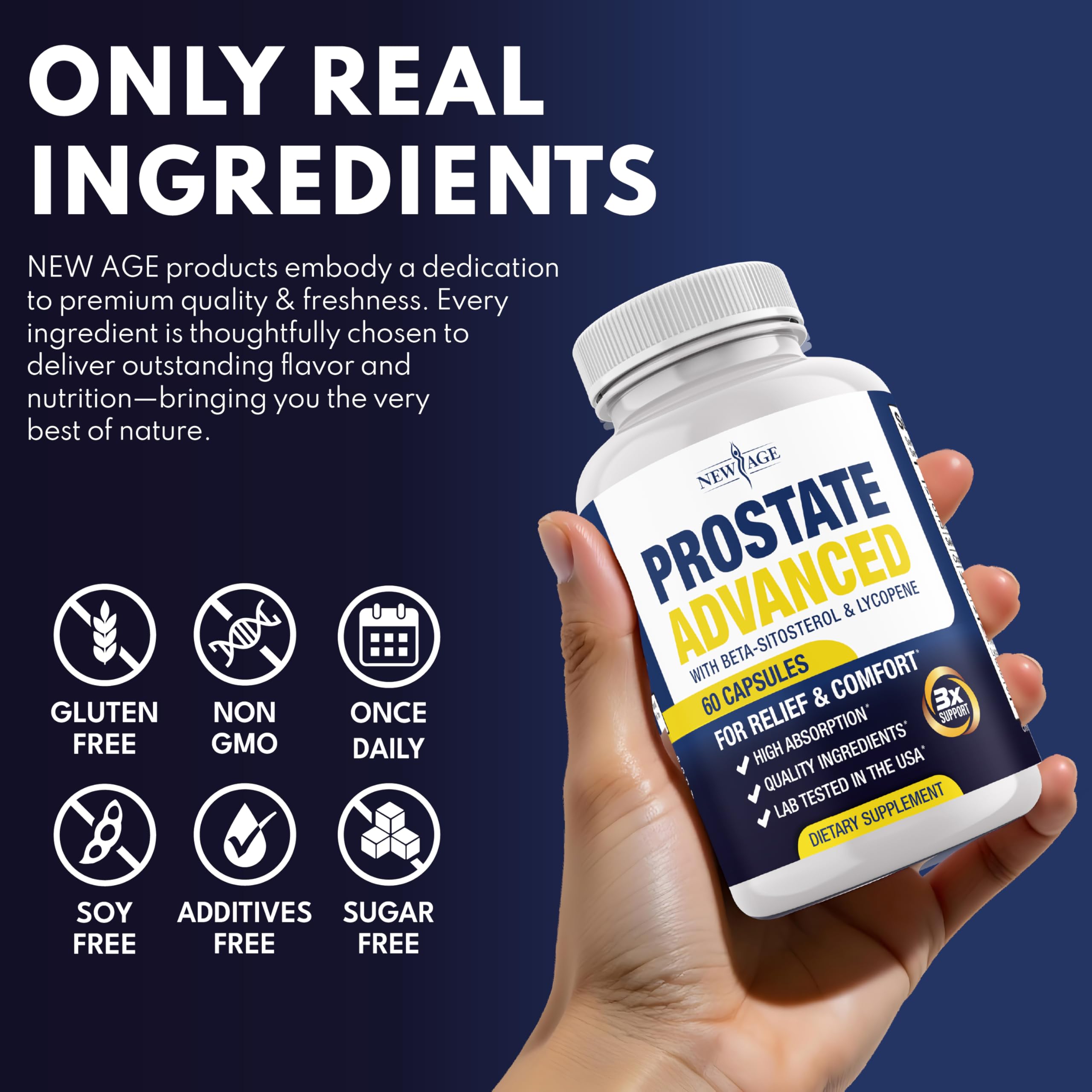 NEW AGE Prostate GMP badge emphasizes USA-made production