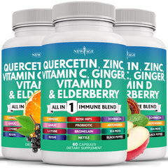 NEW AGE Quercetin Zinc Vitamin C Bromelain bottle front promoting daily immune support