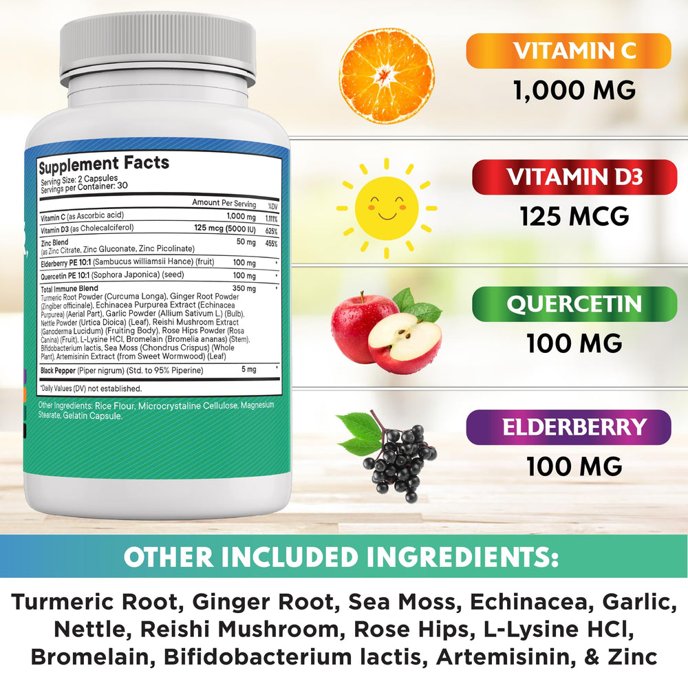 NEW AGE Quercetin Zinc Vitamin C Bromelain capsules closeup easy daily dosing