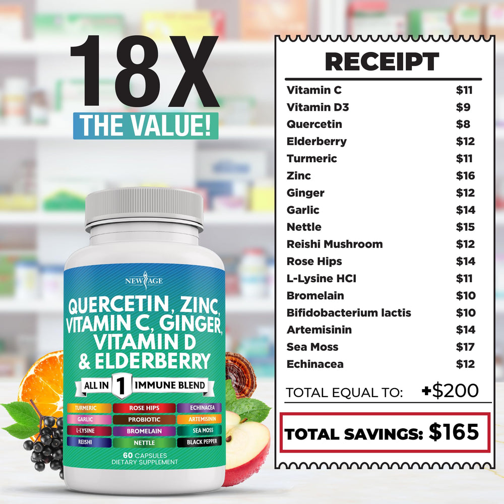 NEW AGE Quercetin Zinc bottle in hand, convenient daily immune support