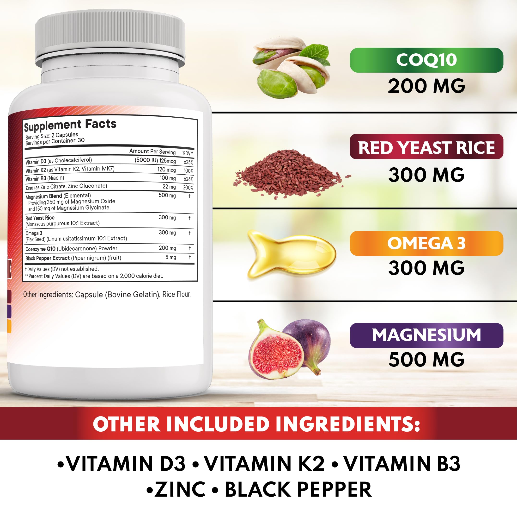 New Age Red Yeast Rice 3000mg capsules on bottle for daily wellness