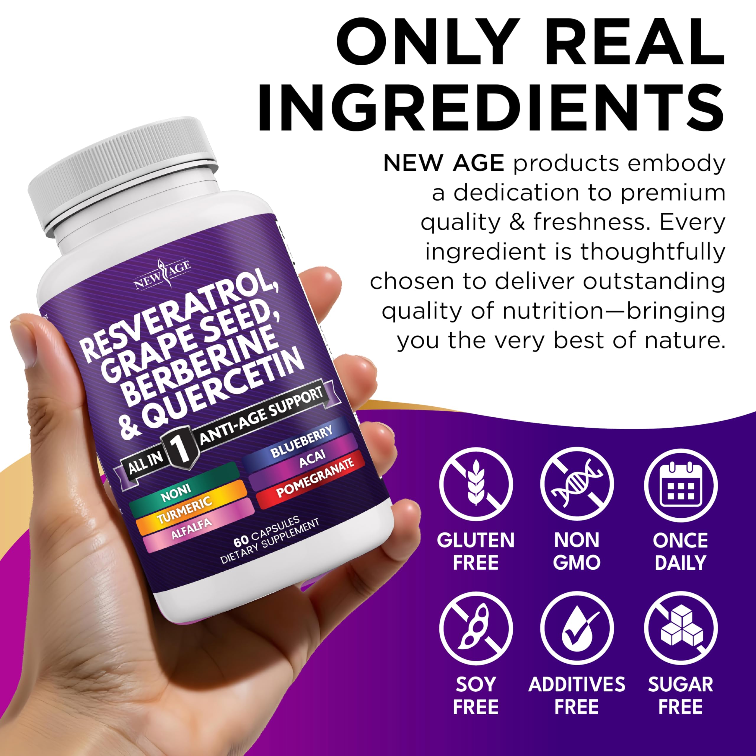 NEW AGE Resveratrol-Berberine ingredients panel close-up.