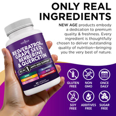 NEW AGE Resveratrol-Berberine ingredients panel close-up.