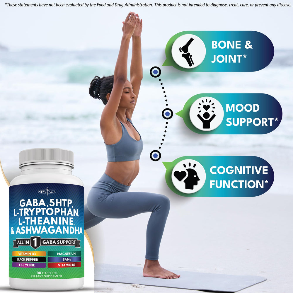 New Age SAM-e and L-Glycine support powder jar for evening rituals and restful nights.