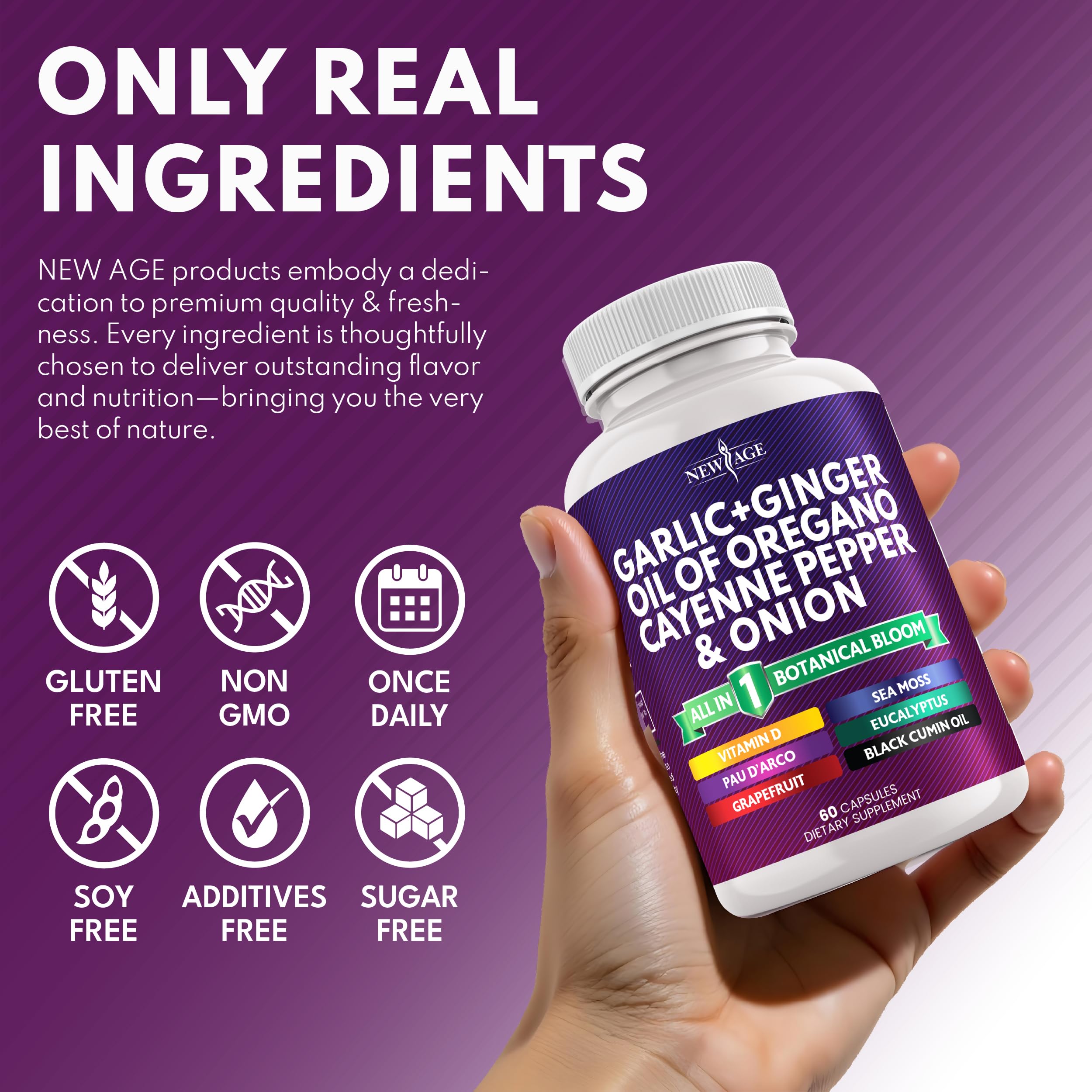 NEW AGE Sea moss capsules highlighting mineral-rich support.