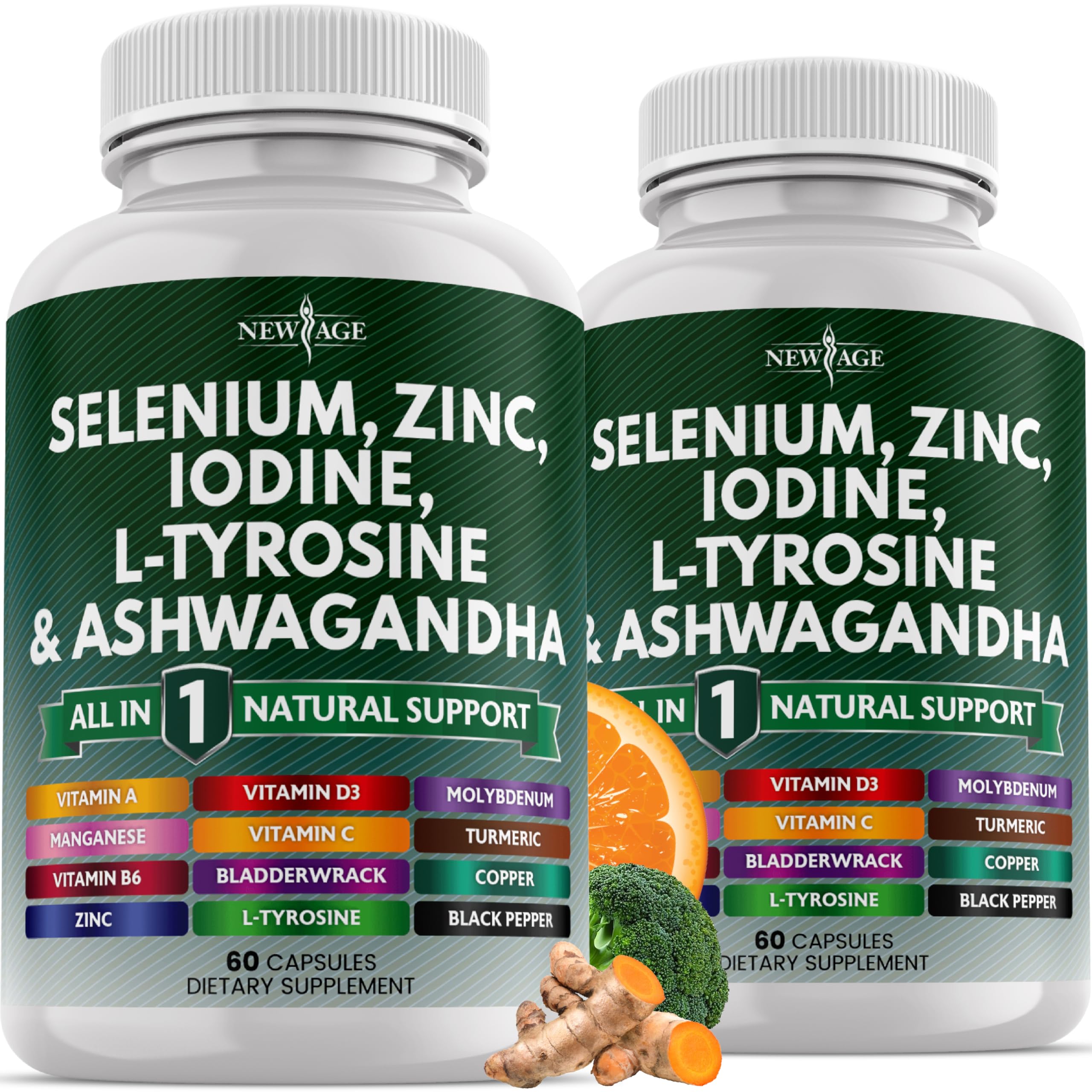 New Age selenium-zinc-iodine-l-tyrosine-ashwagandha bottle for daily wellness support