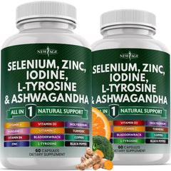 New Age selenium-zinc-iodine-l-tyrosine-ashwagandha bottle for daily wellness support
