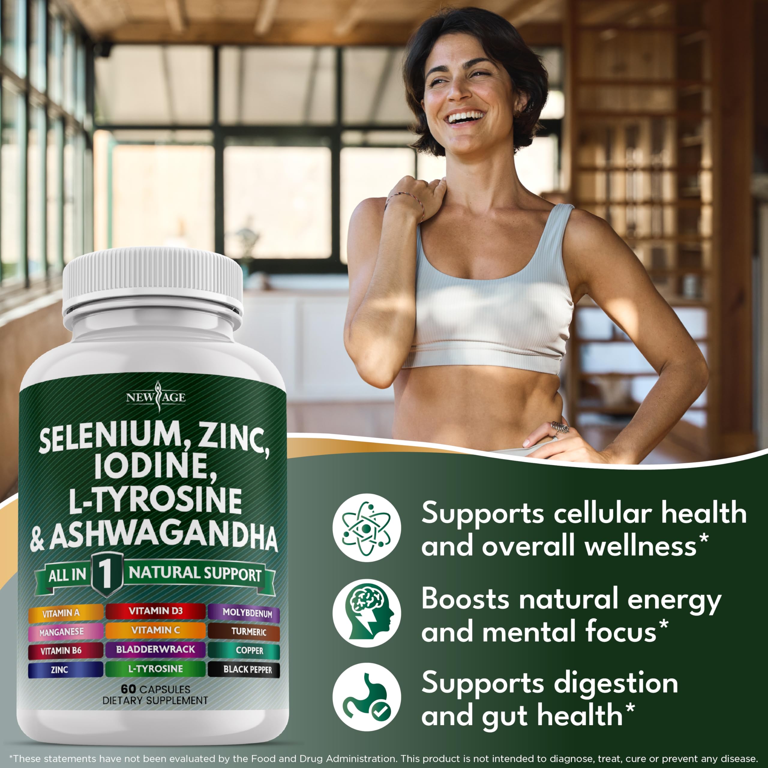 NEW AGE label detail highlights thyroid-support minerals blend