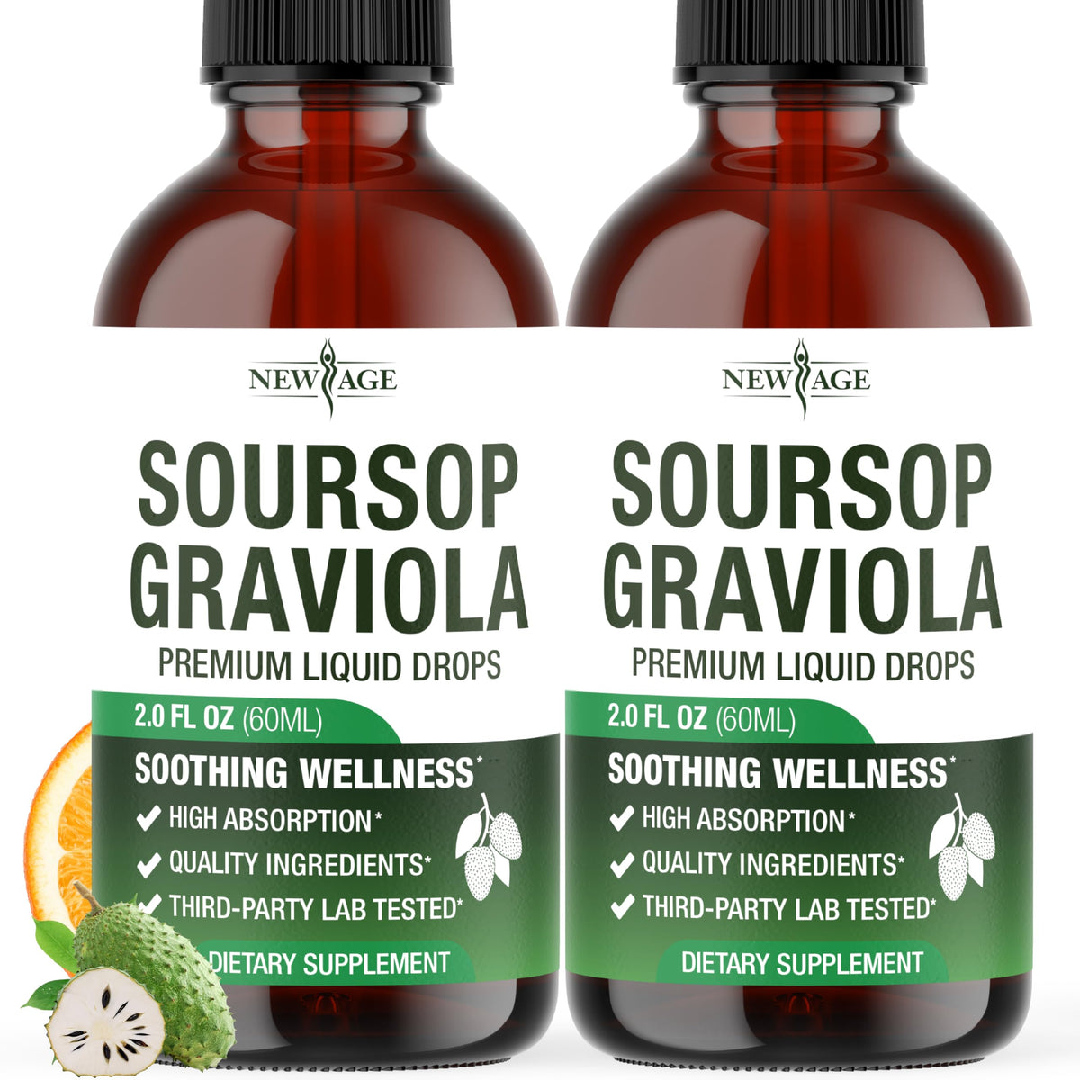 New Age Soursop Drops bottle for easy daily wellness support.