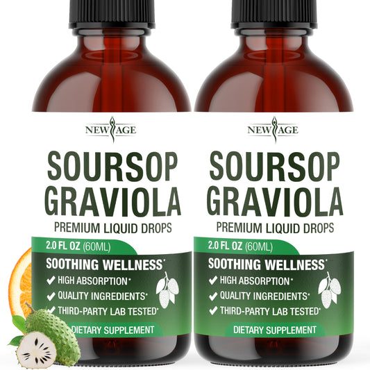 New Age Soursop Drops bottle for easy daily wellness support.