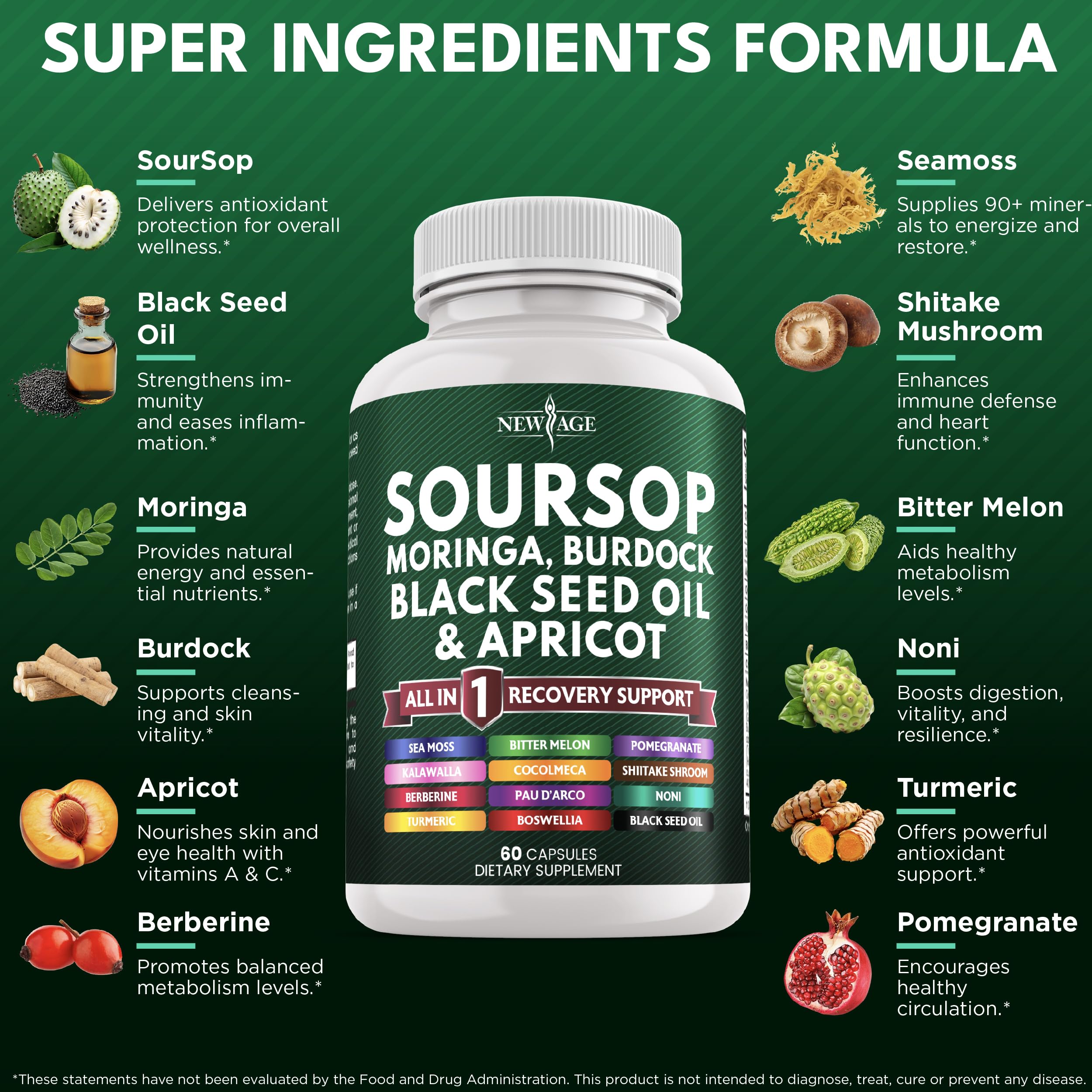 NEW AGE Soursop Supplement capsules close-up for convenient daily nutrition