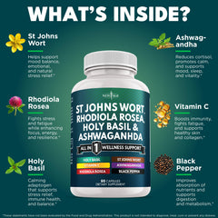 New Age St Johns Wort capsules close-up for daily use