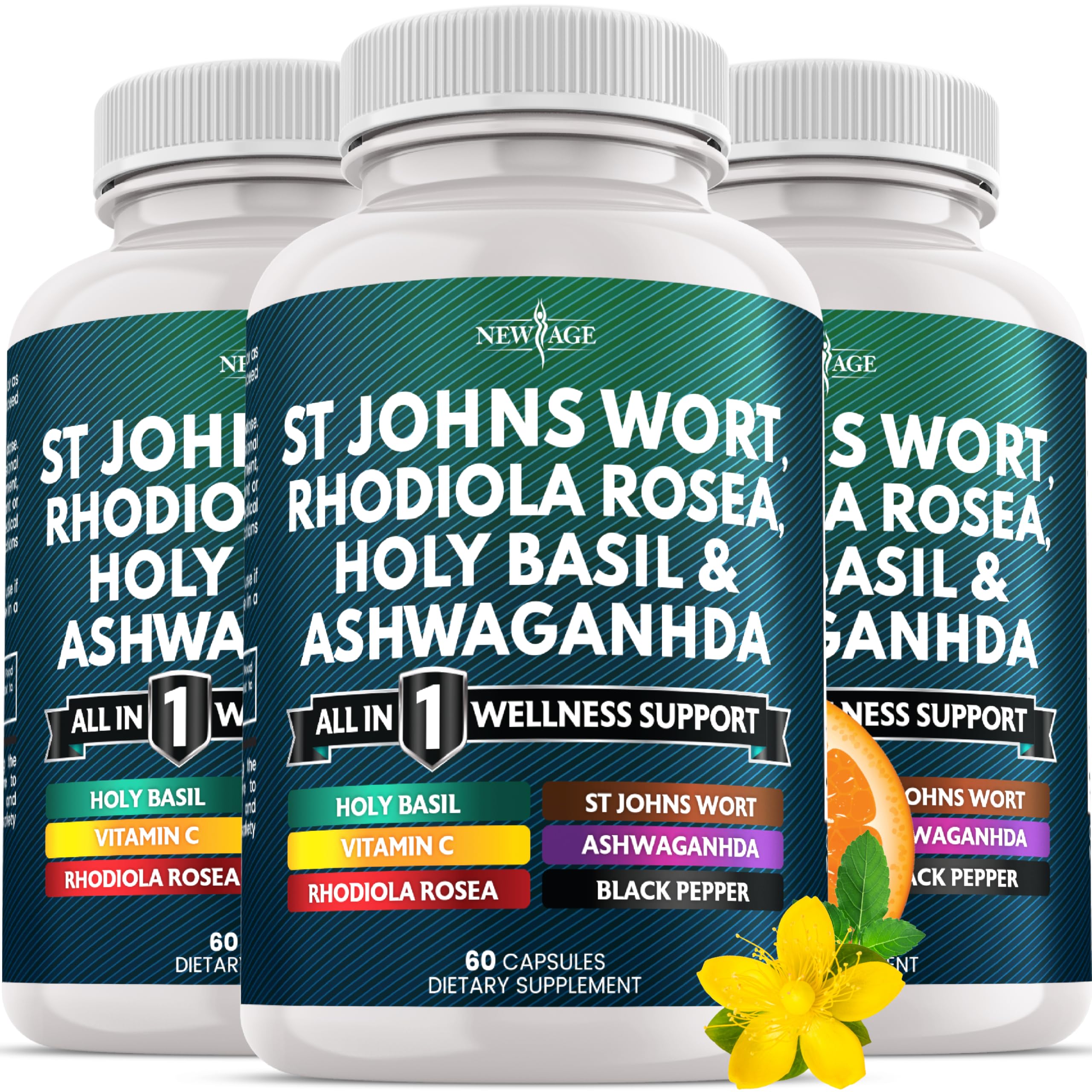 New Age St Johns Wort and Rhodiola bottle supports mood balance