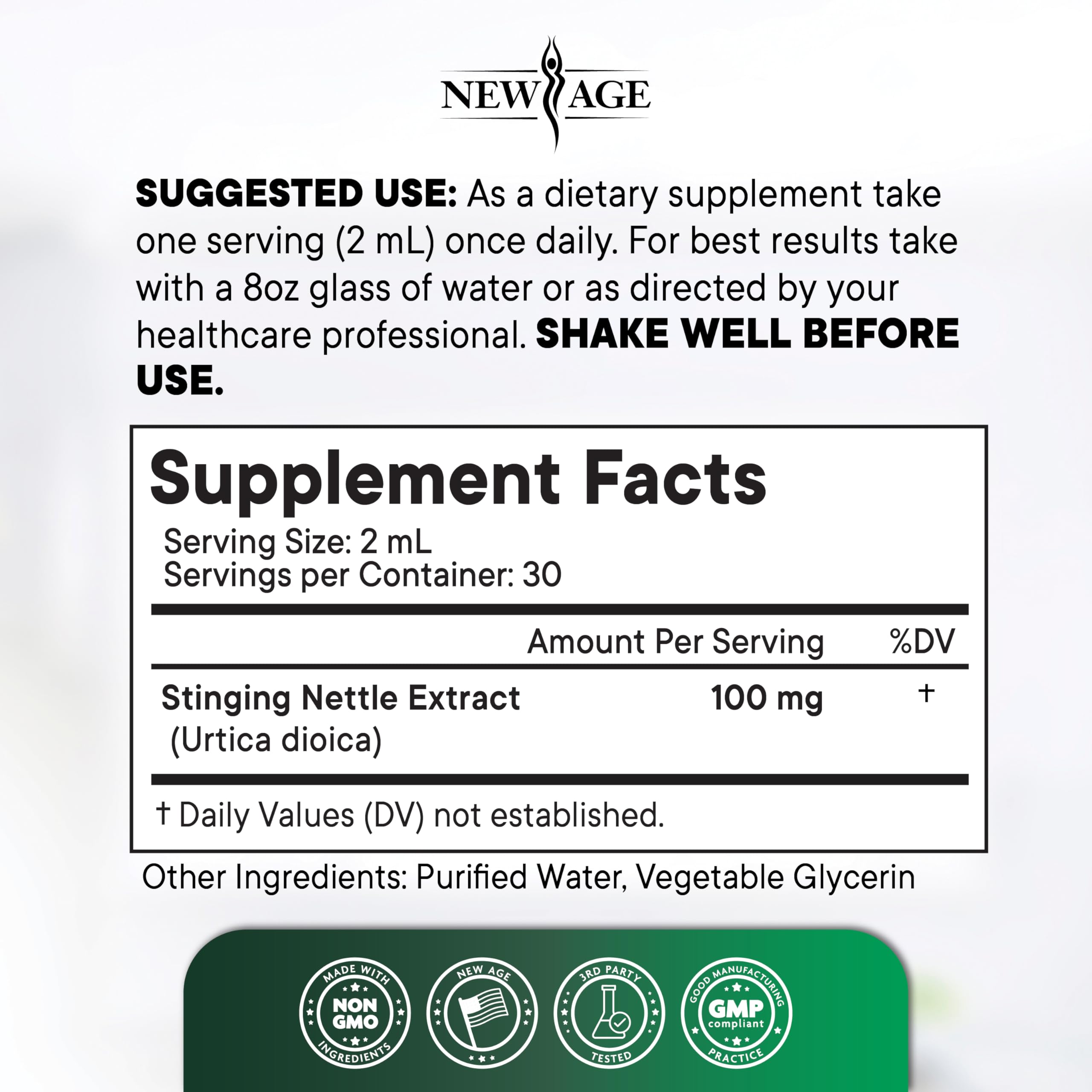 NEW AGE Stinging Nettle Root Drops amber tincture in a glass bottle