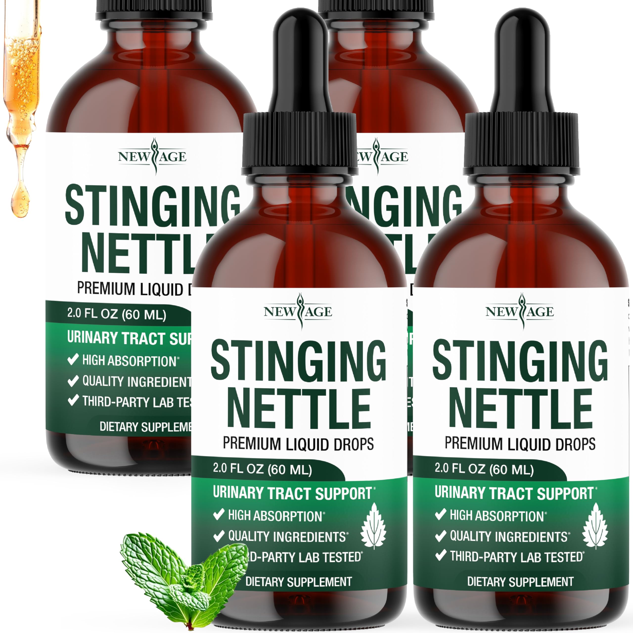 NEW AGE Stinging Nettle Root Drops bottle front, vegan tincture for daily wellness