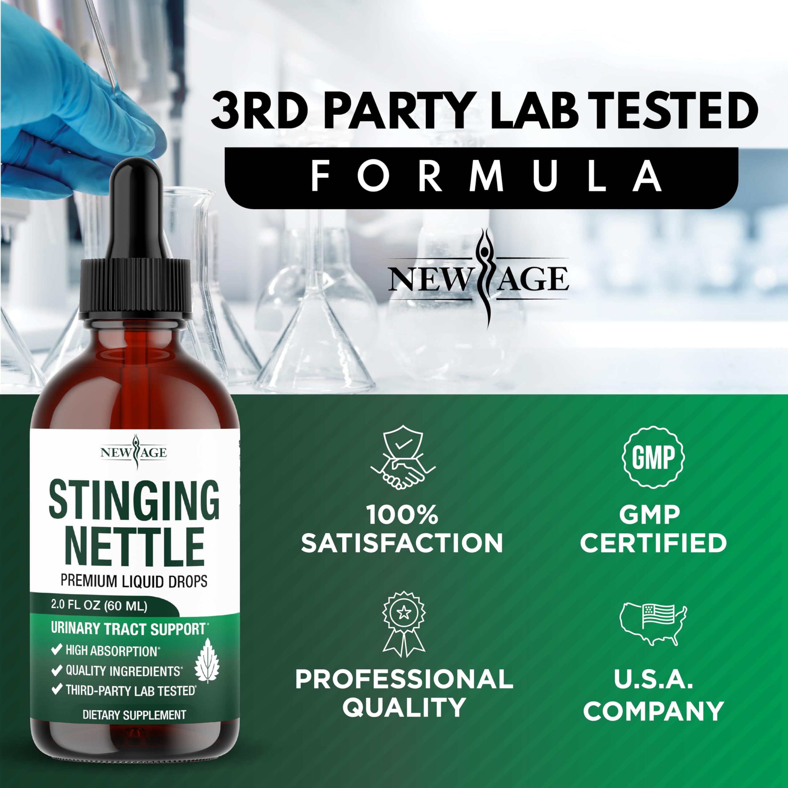 NEW AGE Stinging Nettle Root Drops ingredients close-up showing vegan formula