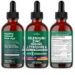 NEW AGE Thyroid Support Drops bottle on counter as part of daily routine.