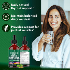 NEW AGE Thyroid Support Drops label closeup emphasizing clean, alcohol-free formulation.