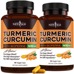 NEW AGE Turmeric Curcumin capsules front bottle for daily supplement routine.