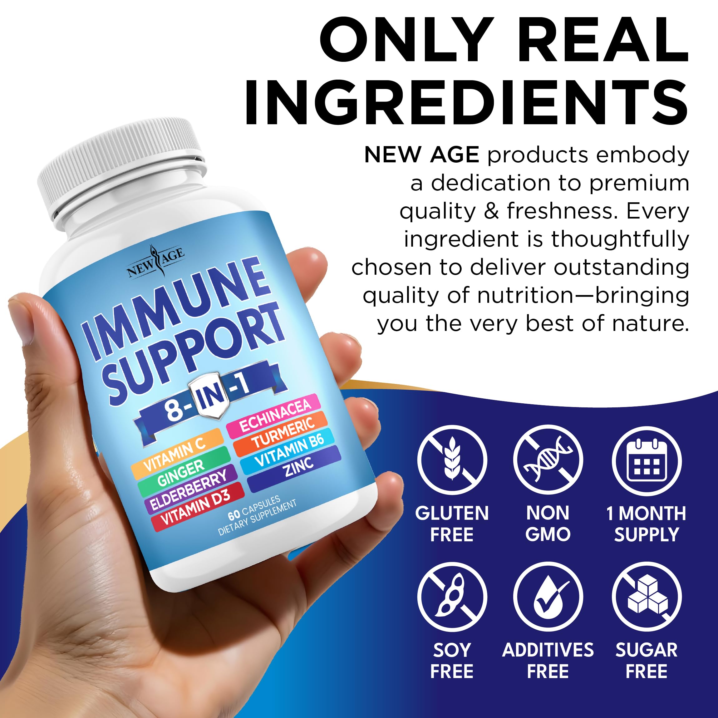 NEW AGE turmeric curcumin ginger capsules highlighting spice blend