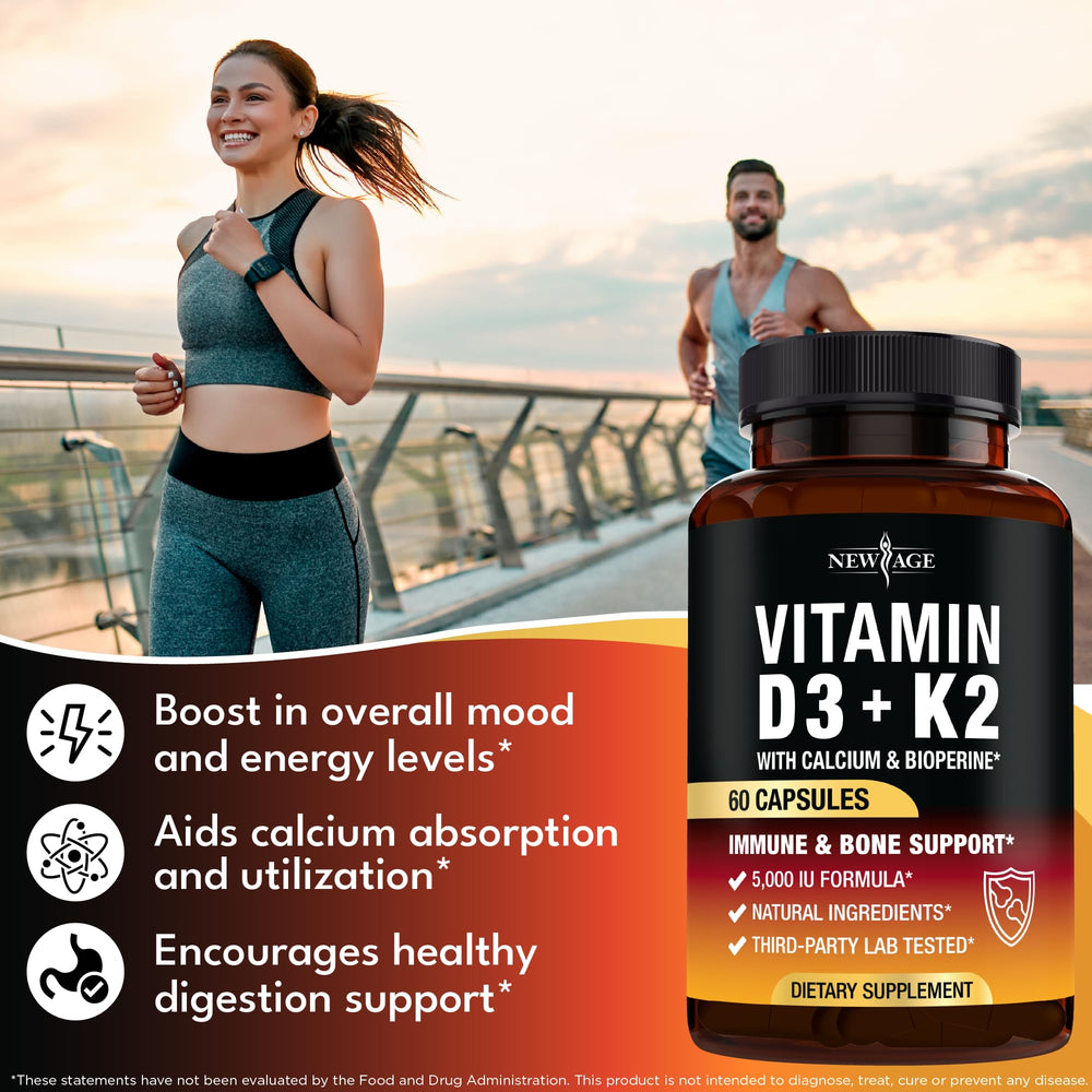 NEW AGE vegan-certified badge signals plant-based vitamin compatibility.