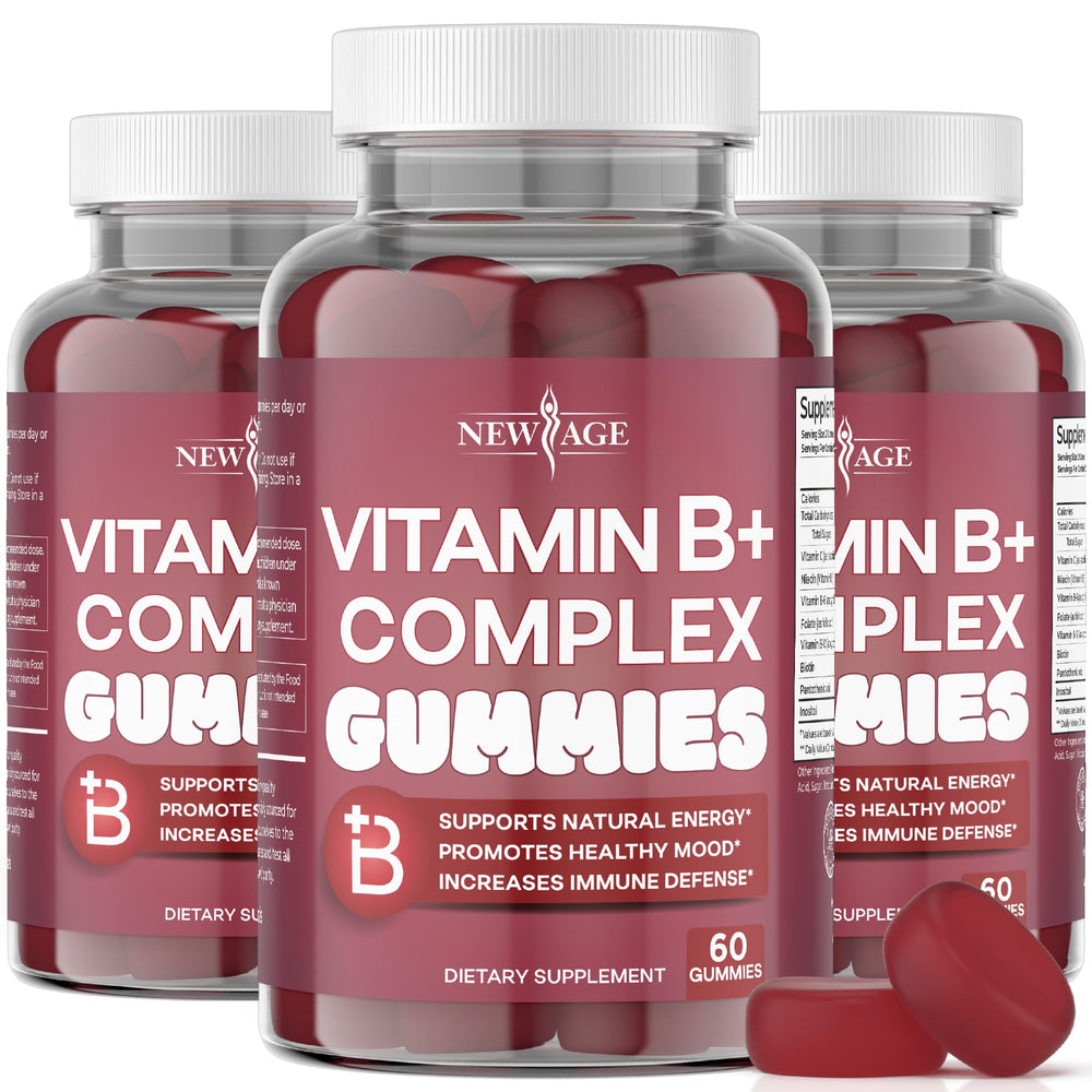 New Age Vitamin B Complex Gummies berry flavor front view; convenient daily energy support.