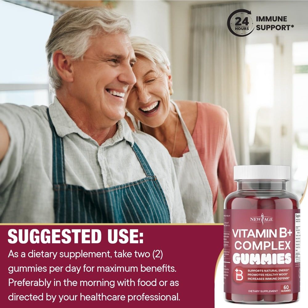 New Age Vitamin B Complex Gummies in hand; easy daily dose.