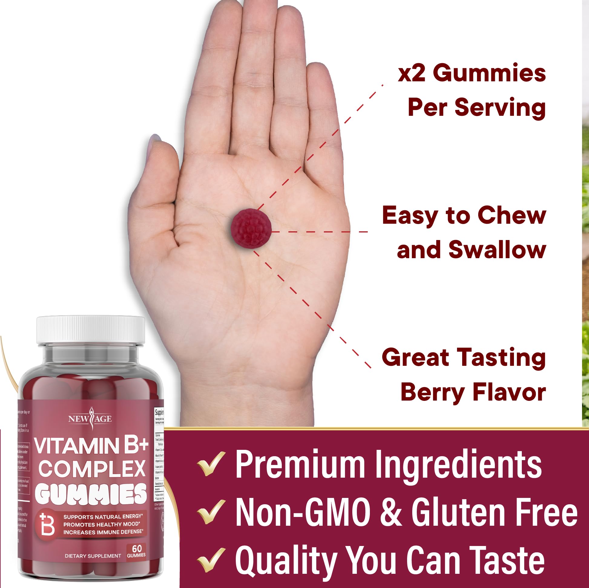 New Age gummies produced in a USA-certified facility.